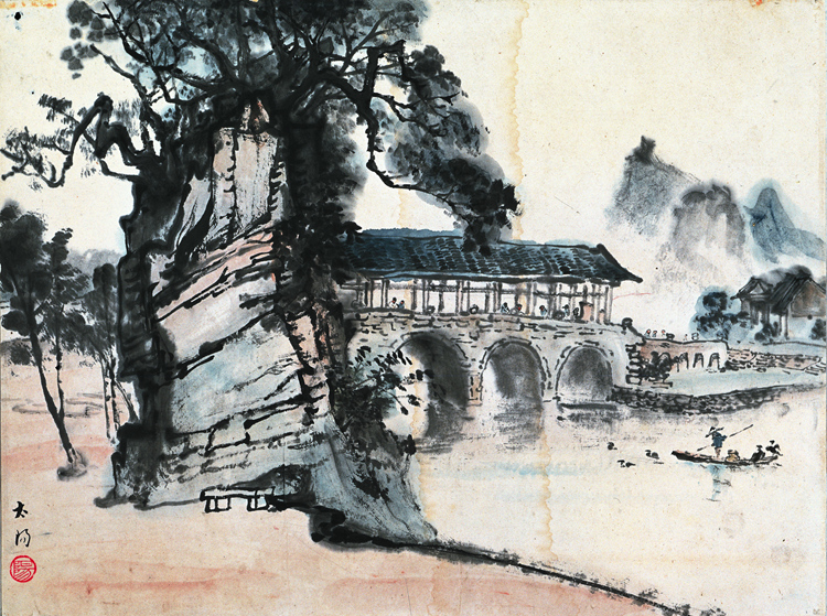 阳太阳《花桥》国画 34cm×46cm 1938年.jpg